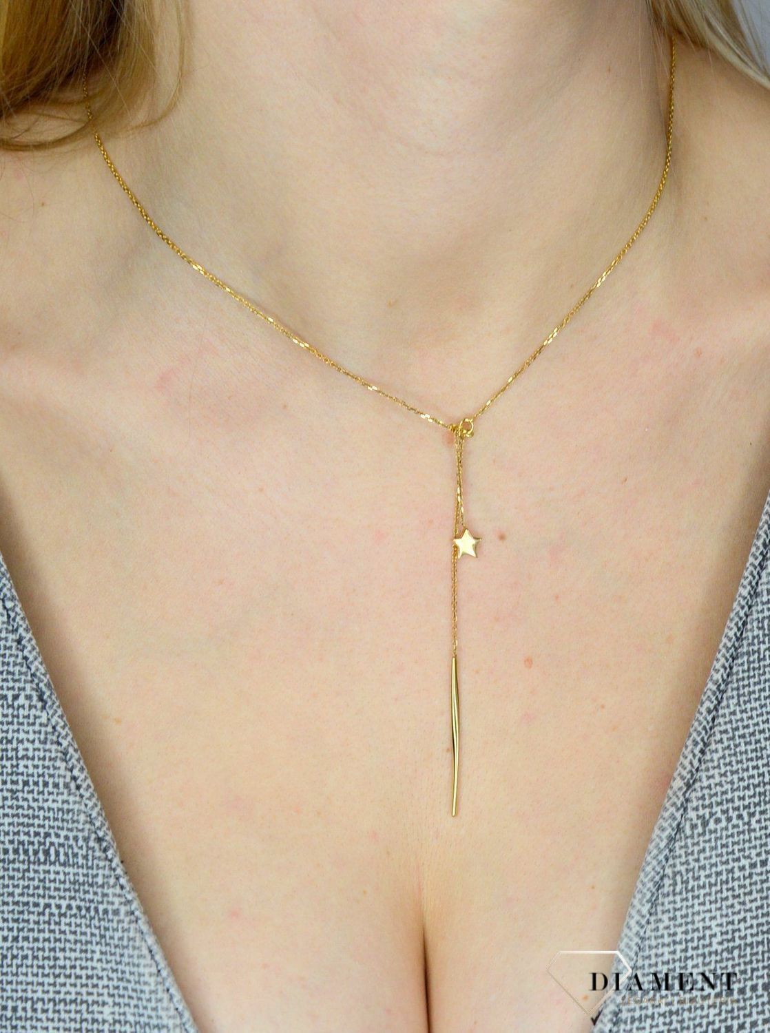 Złoty naszyjnik DALL'ACQUA GOLD łańcuszkowy z gwiazdką i patyczkiem C OZ 81.jpg